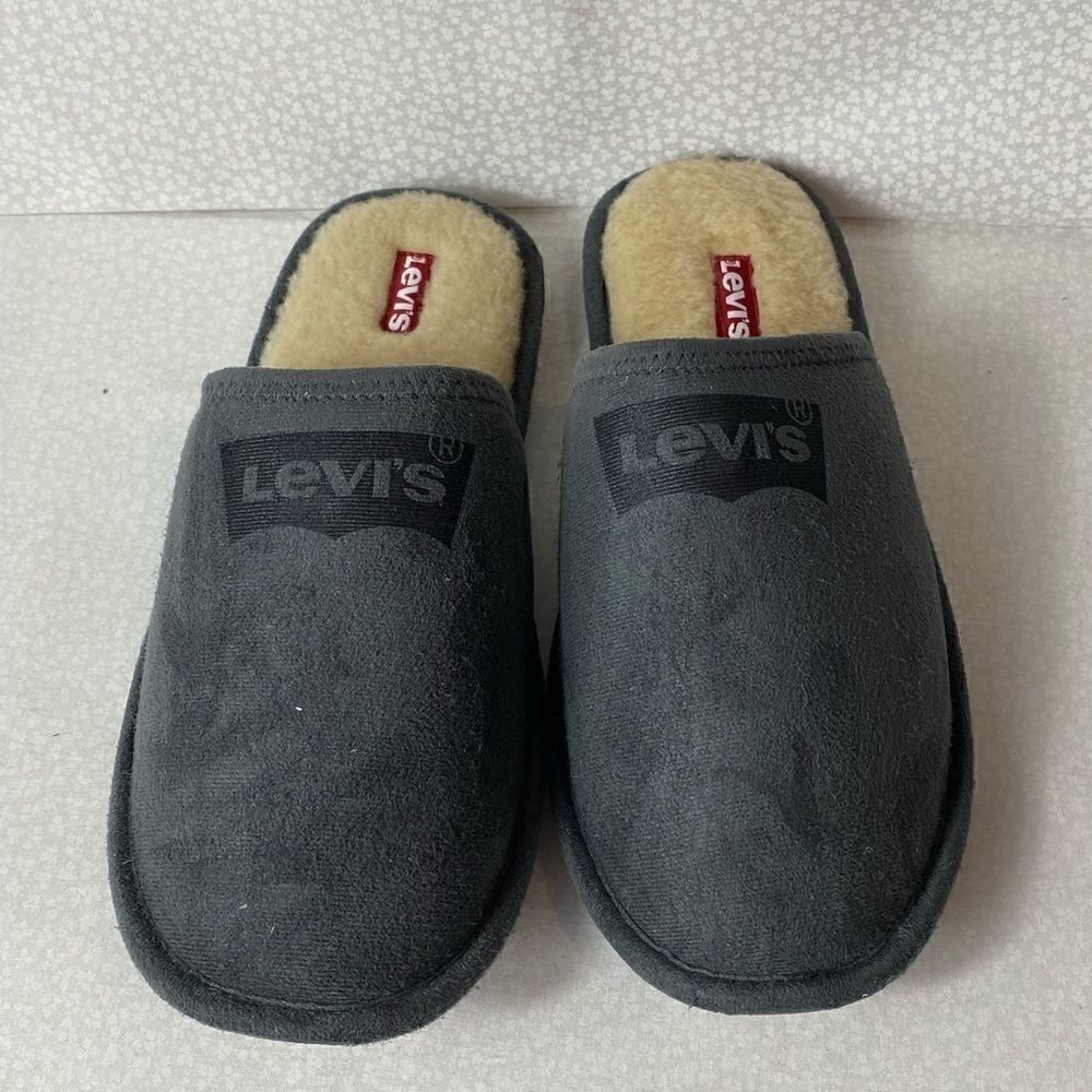 LEVIS Mens Faux Suede Scuff Slippers - Gray